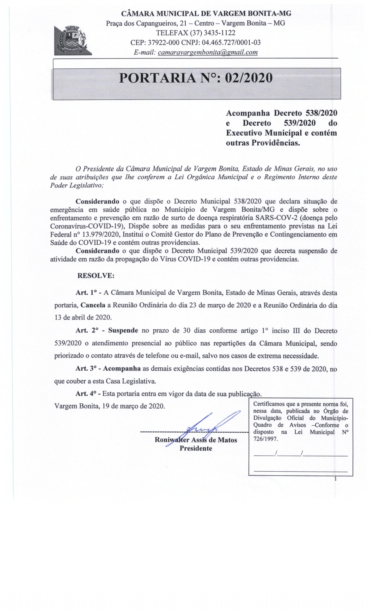 PORTARIA Nº 02/2020